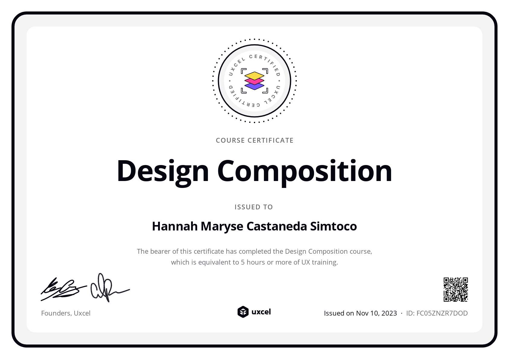 Hannah Maryse Castaneda Simtoco's certificate